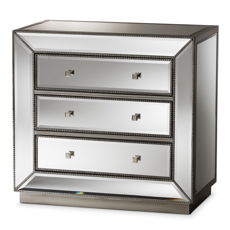 Neledi Hollywood Regency Glamour Style Mirrored Cabinet | "Silver" Mirrored