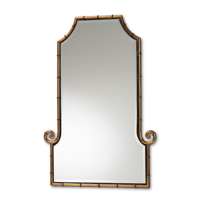 Nayal Glamourous Hollywood Regency Style Finished Metal Bamboo Inspired Accent Wall Mirror | Gold