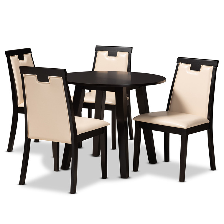 Nary Todern and Contemporary Beige Faux Leather Upholstered 5-Piece Dining Set | Beige/Stellan Brown