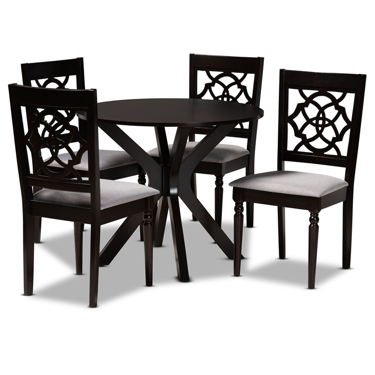 Edias Todern and Contemporary Fabric Upholstered 5-Piece Dining Set | Grey/dark brown