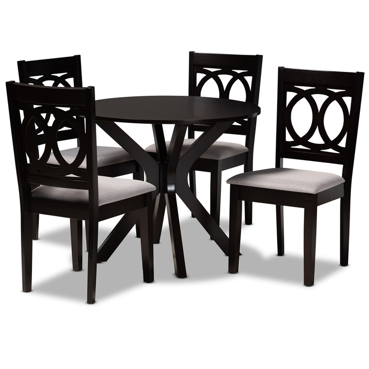 Nenas Todern and Contemporary Fabric Upholstered 5-Piece Dining Set | Grey/dark brown