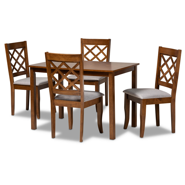 Irisa Todern and Contemporary Fabric Upholstered 5-Piece Dining Set | Grey/Walnut