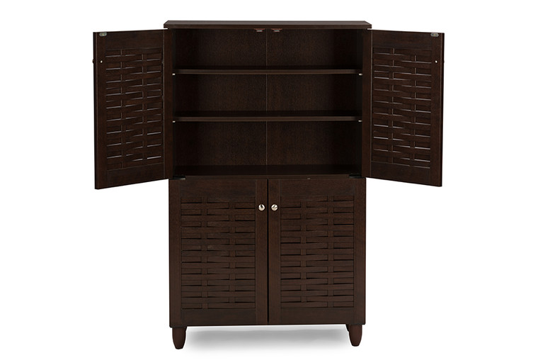 Dawin Todern and Contemporary 4-Door Wooden Entryway Shoes Storage Cabinet | Stellan Brown