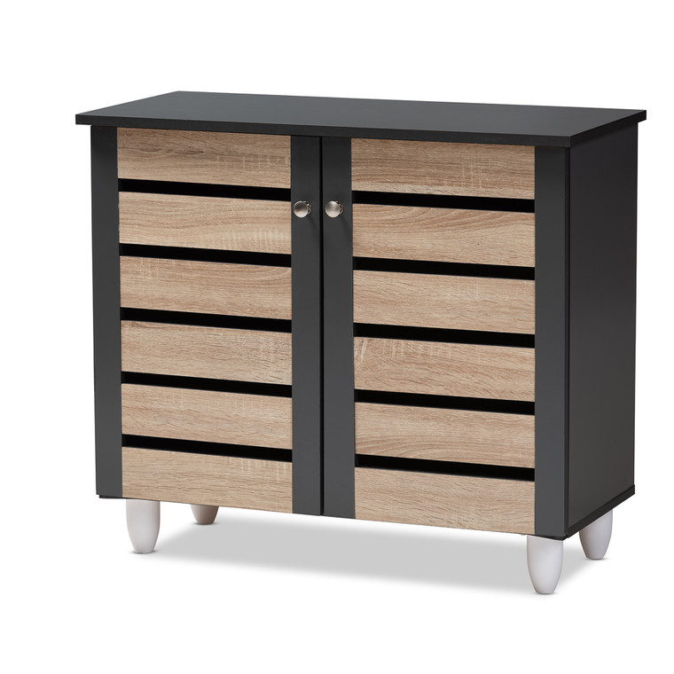 Gia Todern and Contemporary Two-Tone Oak and Gray 2-Door Shoe Storage Cabinet | Oak/Stellan Gray
