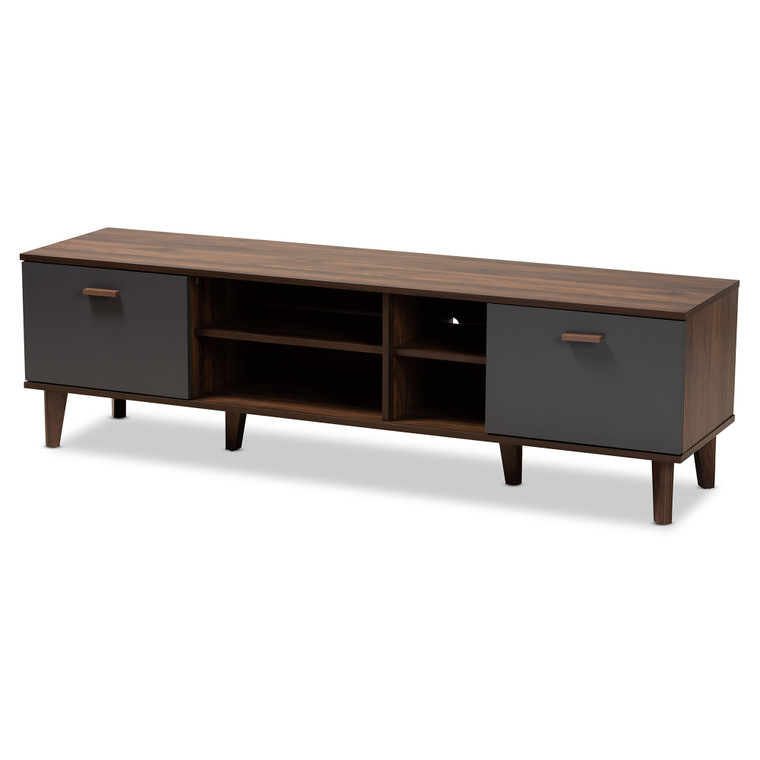 Toina Mid-Century Modern Two-Tone and Wood TV Stand | Walnut/Grey