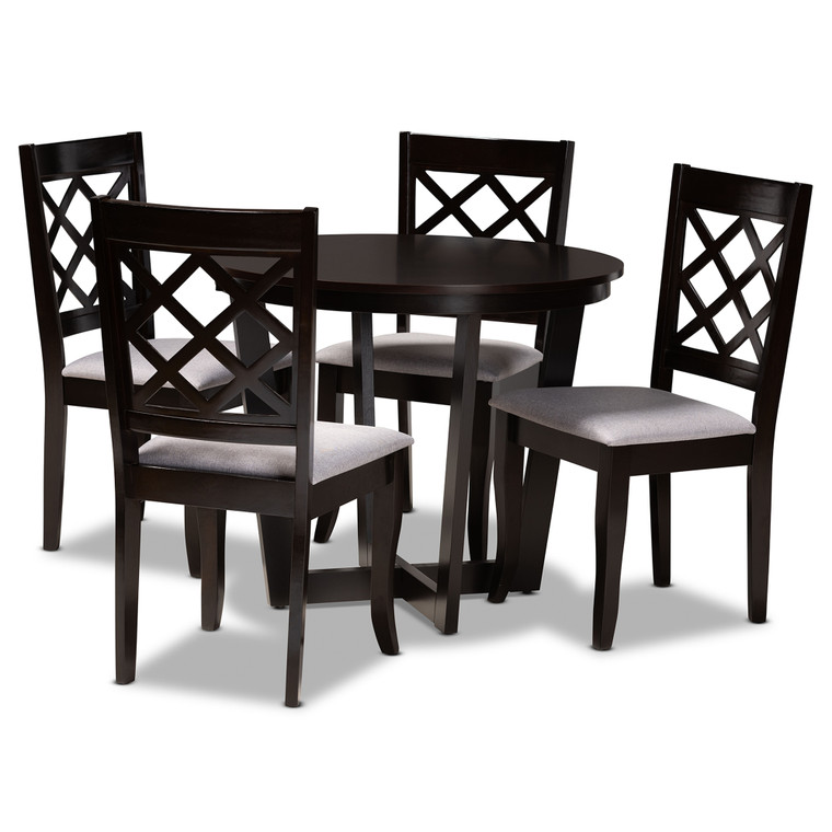 Blyse Todern and Contemporary Fabric Upholstered 5-Piece Dining Set | Grey/Stellan Brown