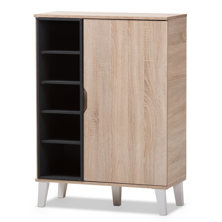 Quinta Tid-Century Todern 1-door Oak and Shoe Cabinet | Light Brown/Gray