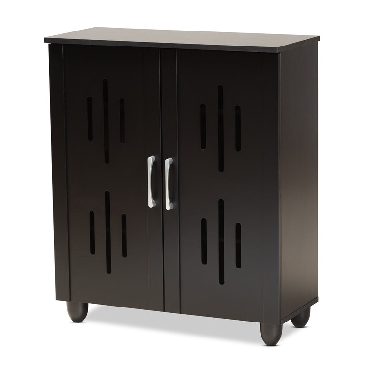 Leyren Modern and Contemporary Wood 2-Door Shoe Storage Cabinet | Black/Silver