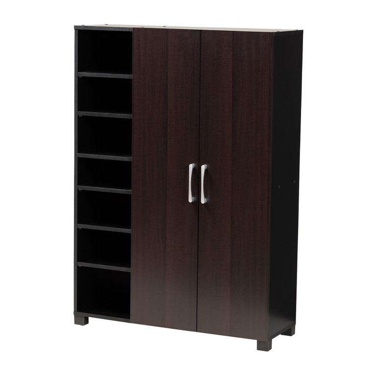 Arine Todern and Contemporary Two-Tone and 2-Door Wood Entryway Shoe Storage Cabinet with Open Shelves | Wenge