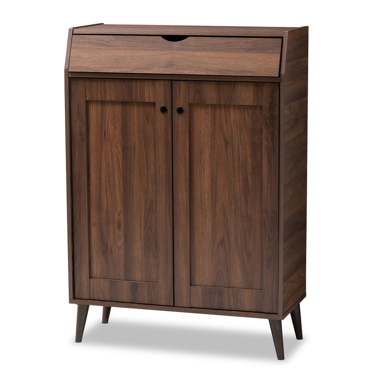 Octavius Mid-Century Modern 2-Door Wood Entryway Shoe Storage Cabinet | Walnut