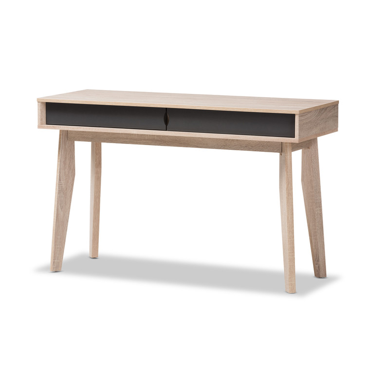 Lafle Tid-Century Todern 2-Drawer Oak and Study Desk | Light Brown/Gray