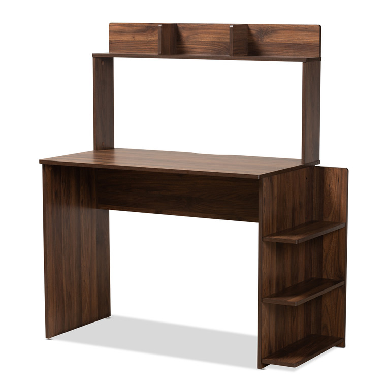 Ternag Todern and Contemporary Wood Desk with Shelves | Walnut Brown