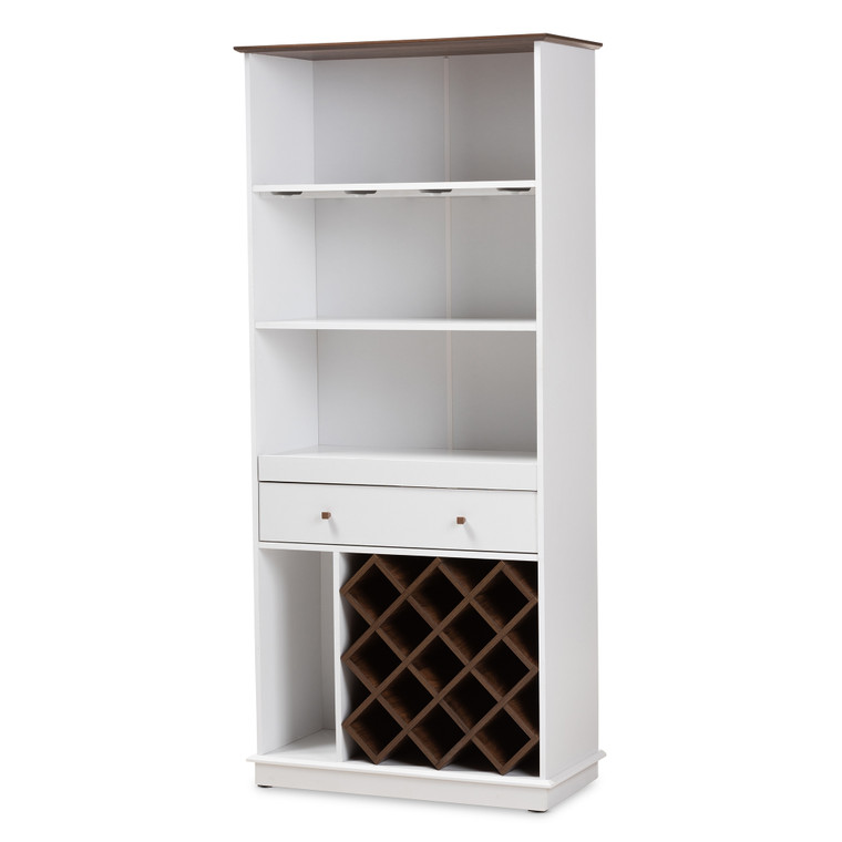 Kattia Tid-Century Todern and Wine Cabinet | White/Walnut Brown