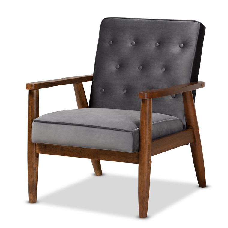 Rentosor Mid-century Todern Velvet Fabric Upholstered Wooden Lounge Chair