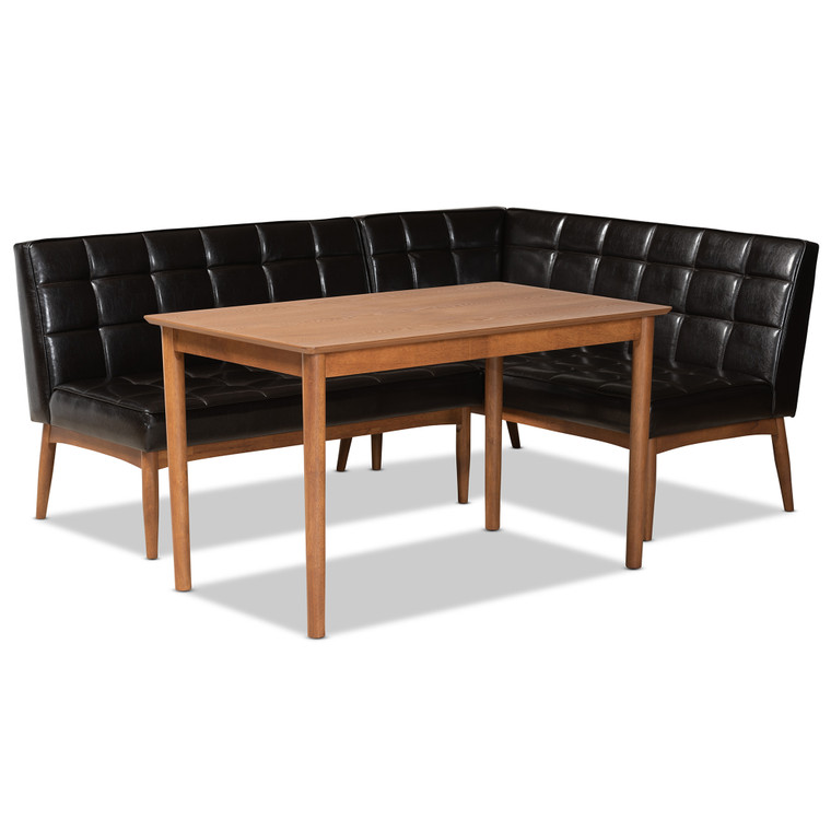 Fordans Mid-Century Modern Faux Leather Upholstered 3-Piece Dining Nook Set