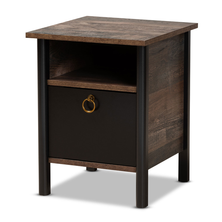 Hanguav Todern and Contemporary Two-Tone Rustic Nightstand | Brown/Black