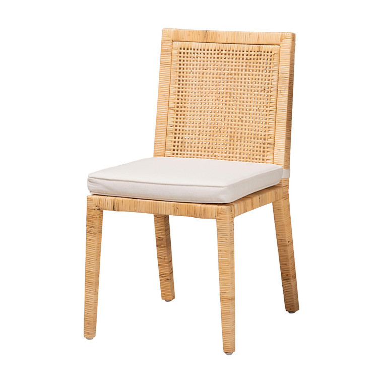 Fiaso Modern and Contemporary Wood Rattan Dining Chair | Natural/White