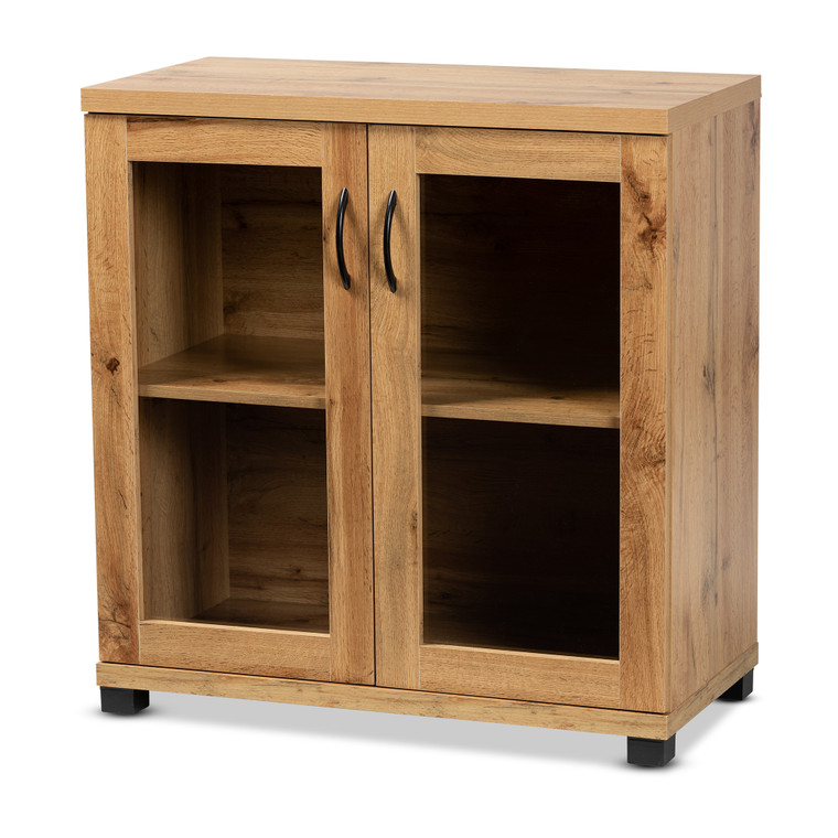 Rantez Modern and Contemporary 2-Door Storage Cabinet with Glass Doors | Oak Brown/Black