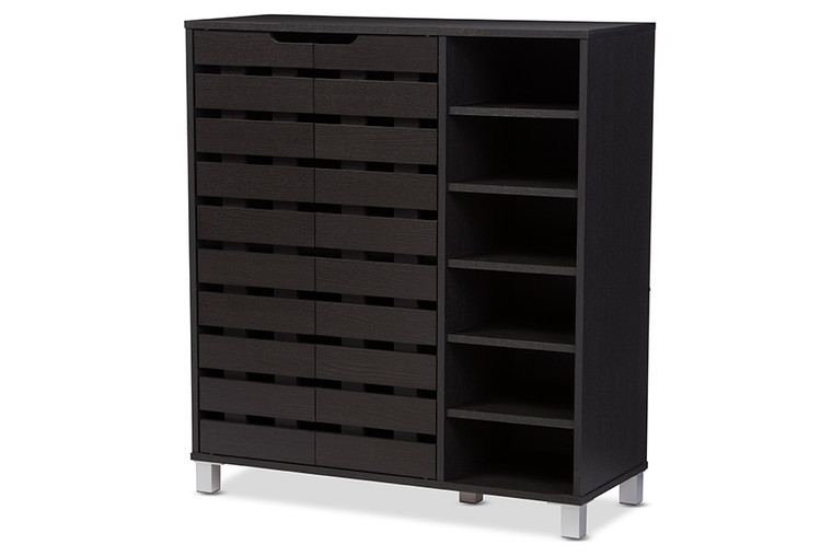 Leyshir Todern and Contemporary Wood 2-Door Shoe Cabinet with Open Shelves | Stellan Brown