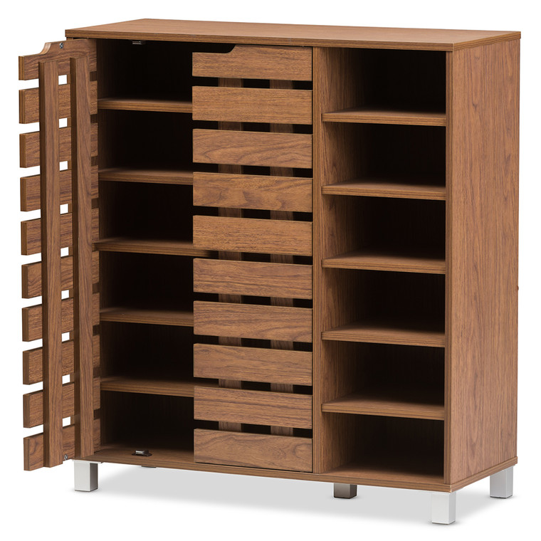 Leyshir Todern and Contemporary "Walnut" Medium Wood 2-Door Shoe Cabinet with Open Shelves | "Walnut" Brown