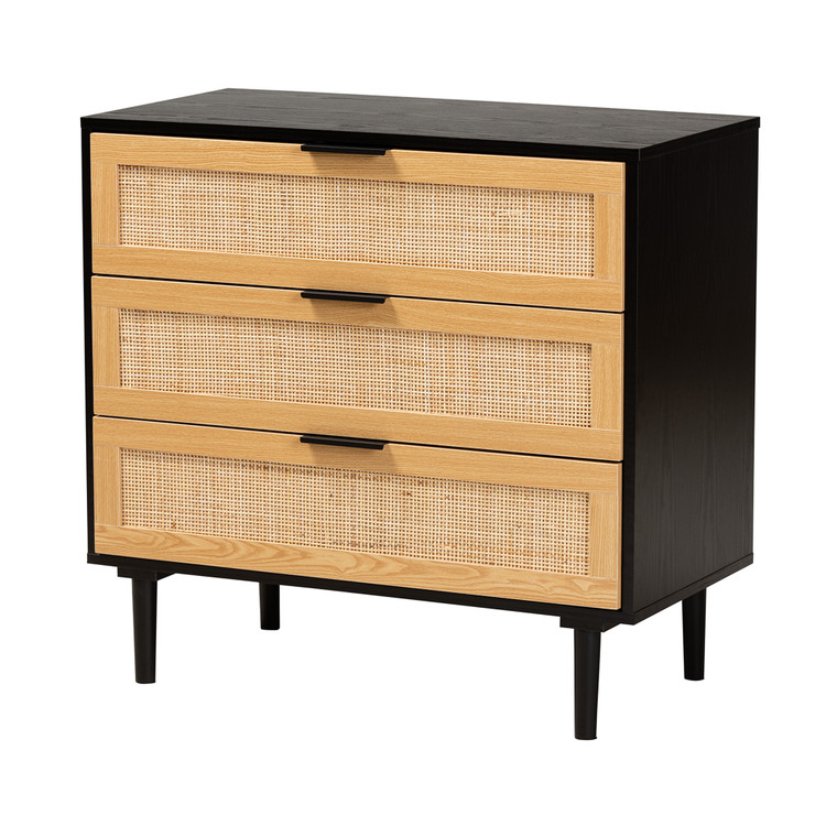 Laureen Mid-Century Modern Nivan Rattan Cabinet | Espresso/Natural Brown