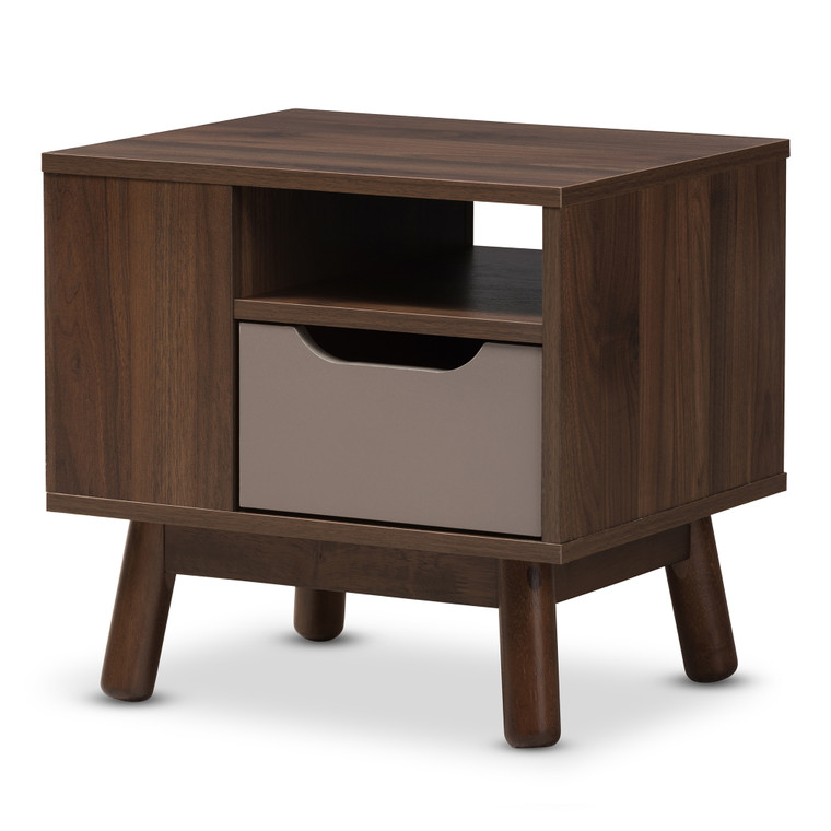 Denholm Mid-Century Modern and Grey Two-Tone Nightstand | Brown/Grey