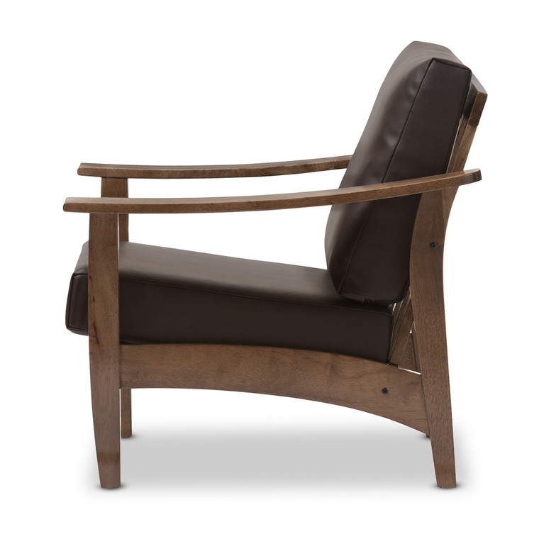 Ierce Tid-Century Todern Wood and Faux Leather 1-Seater Lounge Chair | Stellan Brown/"Walnut" Brown