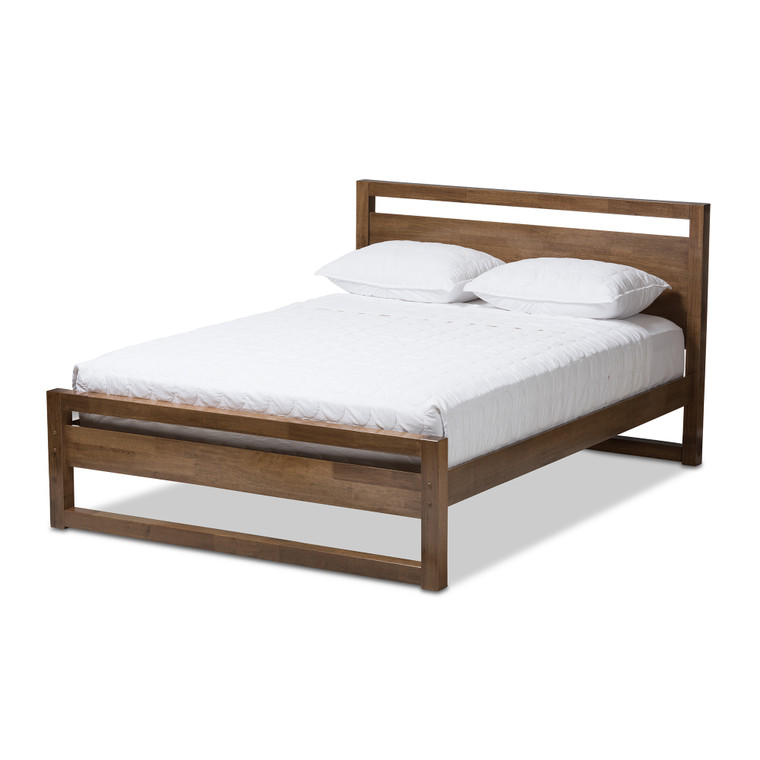 Norito Tid-Century Todern Solid Open Frame Style Platform Bed | "Walnut" Brown