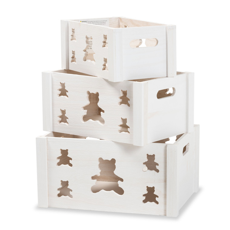 Engas Todern and Contemporary Wood 3-Piece Storage Crate Set | White