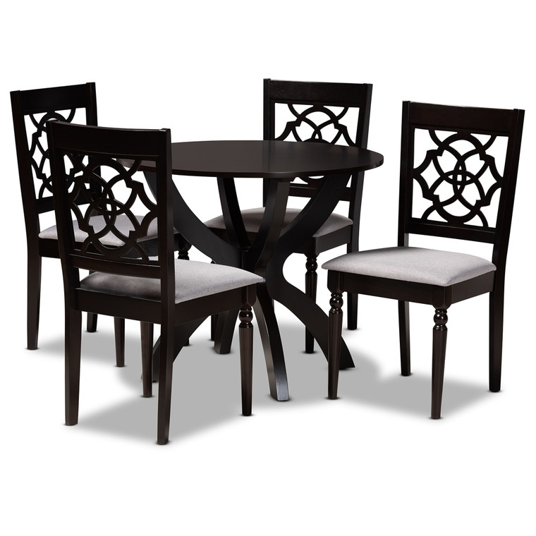 Nioat Todern and Contemporary Fabric Upholstered 5-Piece Dining Set | Grey/dark brown