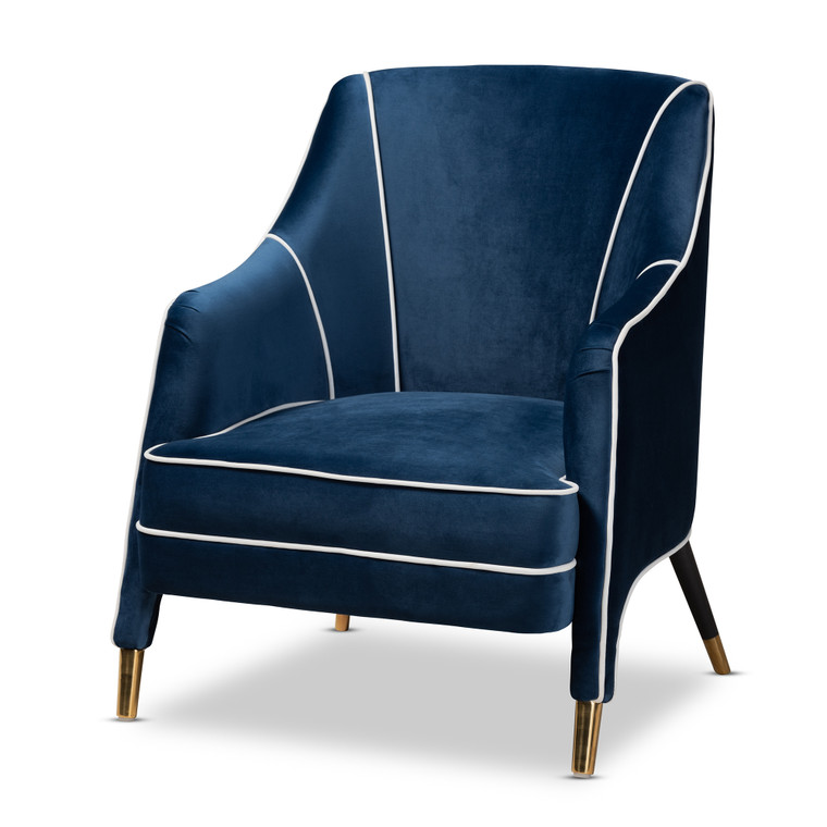 Ainsworth Glam and Luxe Velvet Fabric Upholstered Armchair  | Navy Blue/White/Gold/Black