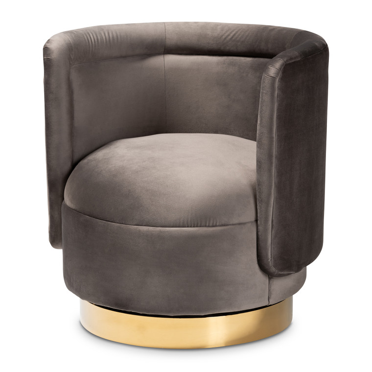 Fisaf Glam and Luxe Velvet Fabric Upholstered Swivel Accent Chair | Grey/Gold
