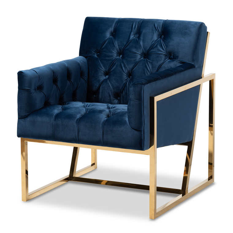 Tilano Todern and Contemporary Velvet Fabric Upholstered Lounge Chair | Navy/Gold