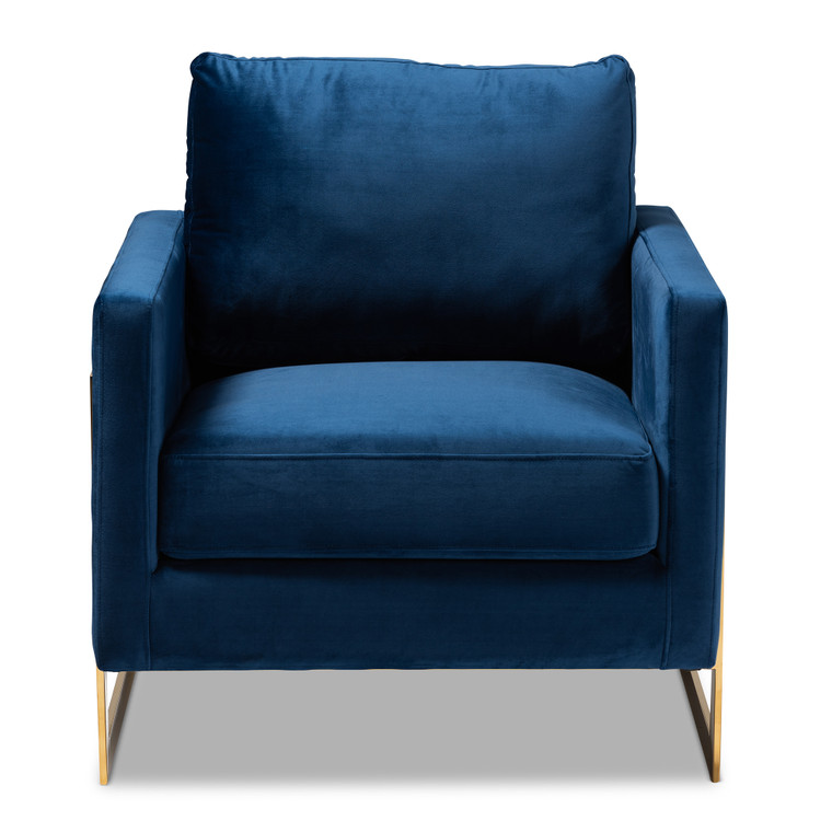 Katteo Glam and Luxe Royal Velvet Fabric Upholstered Armchair | Royal Blue/Gold