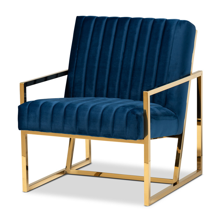 Lelanej Luxe and Glam Royal Velvet Fabric Upholstered Living Room Accent Chair | Royal Blue/Gold