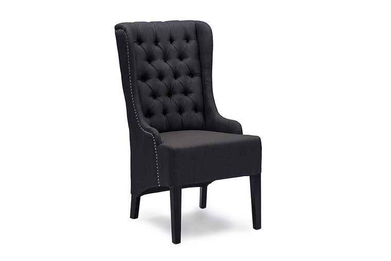 Cenvit Linen Button-Tufted Chair with Silver Nail heads Trim | Stellan Grey