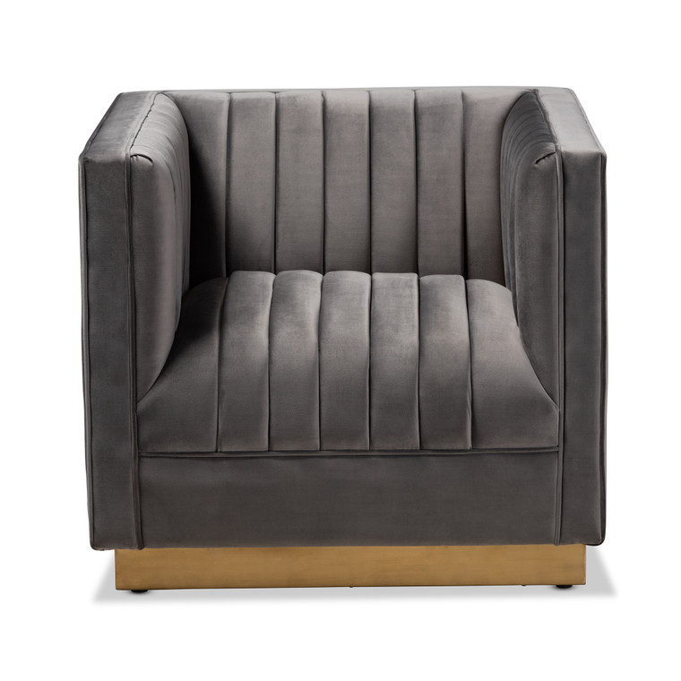 Jessamine Glam and Luxe Velvet Fabric Upholstered Brushed Armchair | Gray/Gold