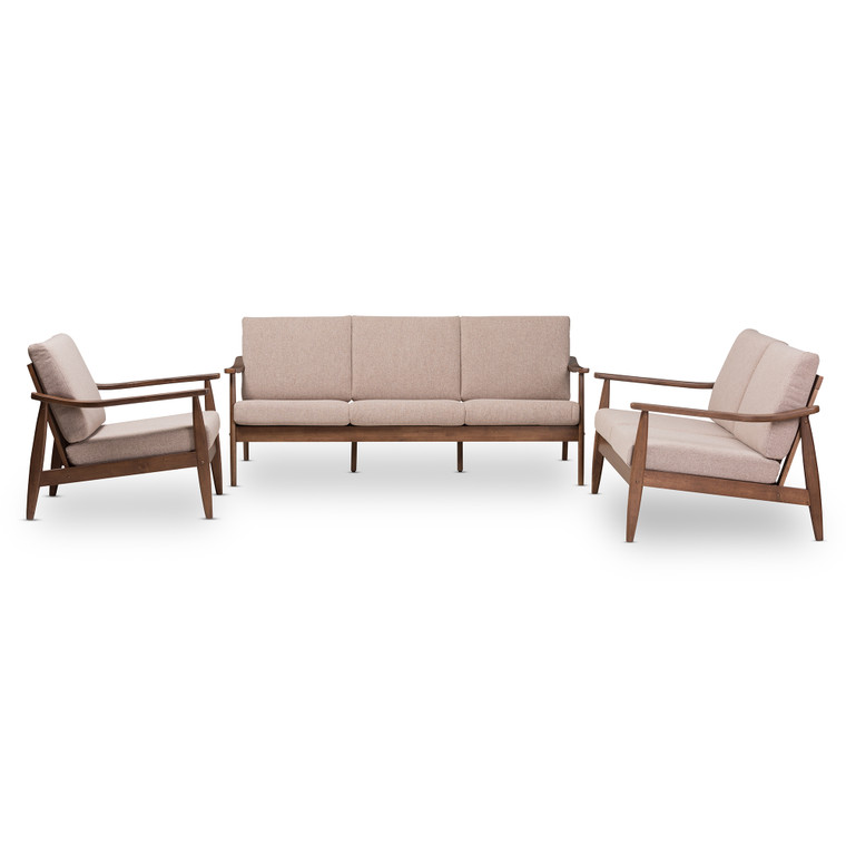 Nazve Tid-Century Todern Light Fabric Upholstered 3-Piece Livingroom Set | Light Brown/"Walnut" Brown