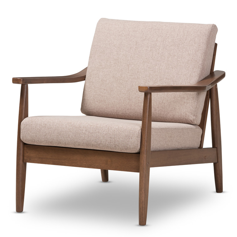 Nazve Tid-Century Todern Light Fabric Upholstered Lounge Chair | Light Brown/"Walnut" Brown