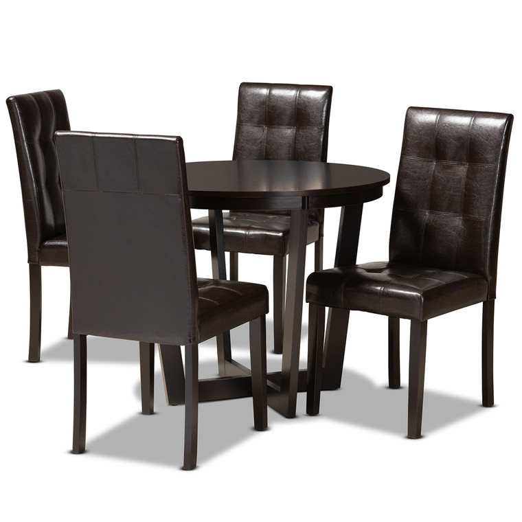 Davi Todern and Contemporary Faux Leather Upholstered 5-Piece Dining Set | Stellan Brown