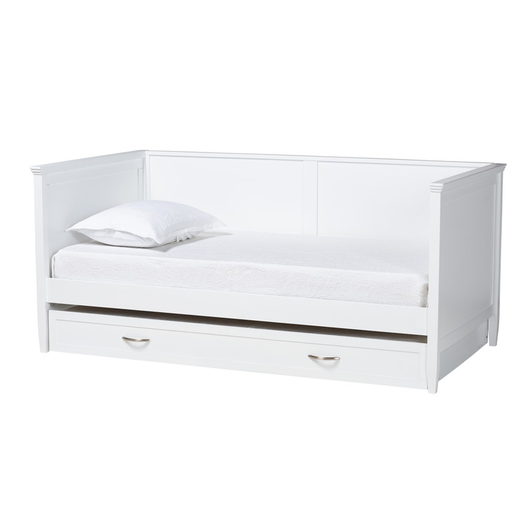 Aviv Classic and Traditional Daybed with Roll-Out Trundle | White