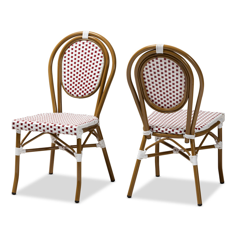 Yrneh Classic French Indoor and Outdoor Red and Bamboo Style Stackable Bistro Dining Chair Set of 2 | Red/White