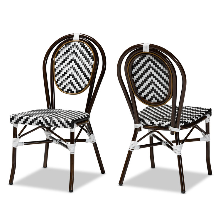 Relaia Classic French and Metal 2-Piece Outdoor Dining Chair Set | Black/White/Stellan Brown