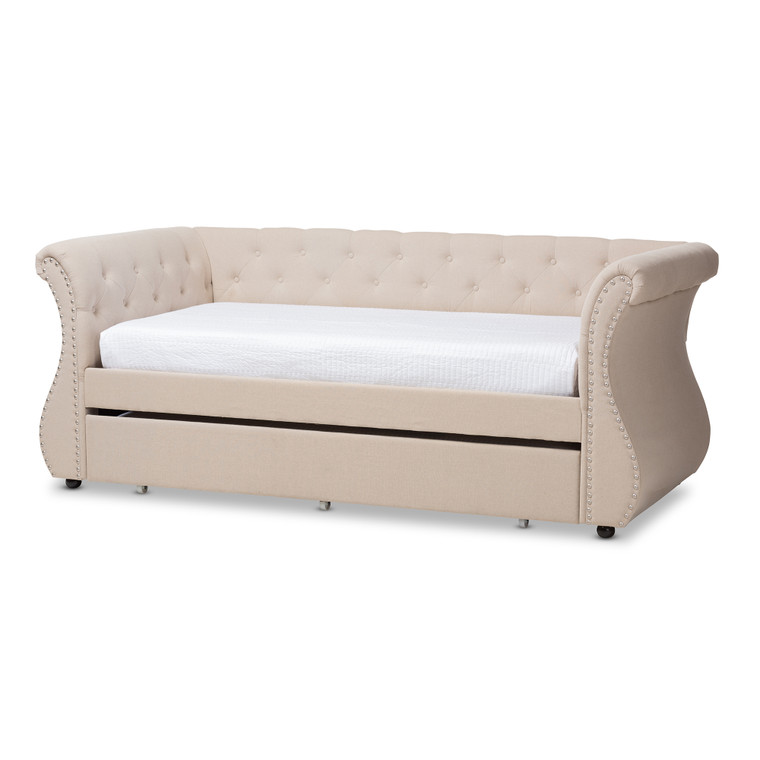 Leocadia Classic and Contemporary Fabric Upholstered Daybed with Trundle | Beige