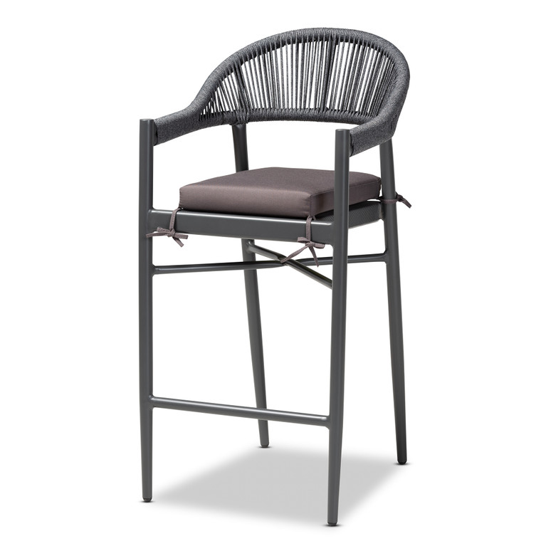 Dellwen Modern and Contemporary Rope and Metal Outdoor Bar Stool | Grey