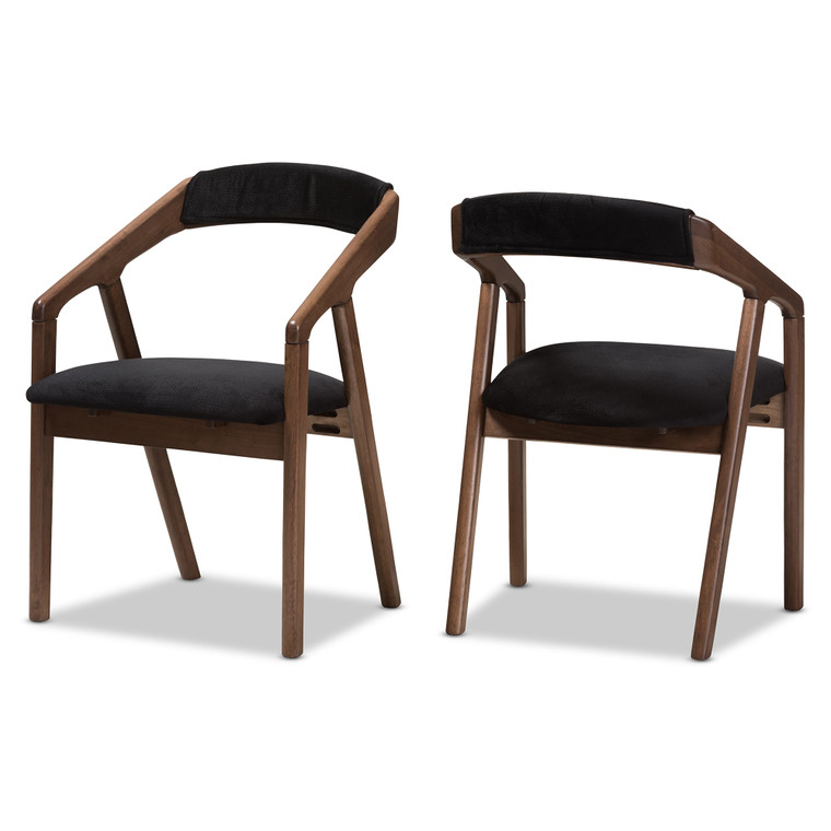 Dywen Tid-Century Todern Velvet and Walnut Medium Wood Finishing Dining Chair | Set of 2 | Black/Walnut Brown