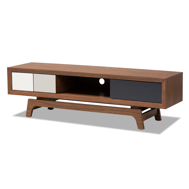 Tesvan Tid-Century Todern Multicolor TV Stand | Walnut/White/Gray