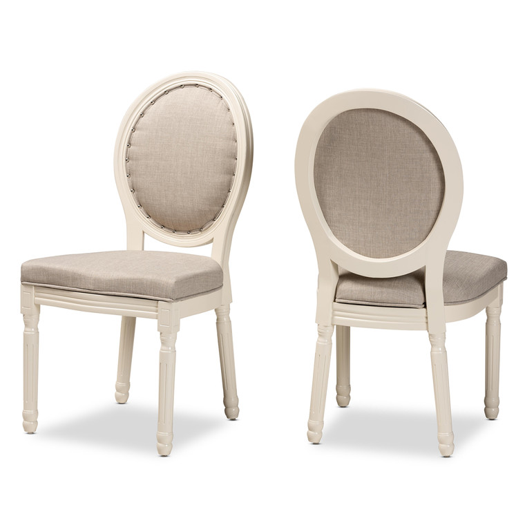 Ellebam Traditional French Inspired Fabric Upholstered Wood 2-Piece Dining Chair Set | Grey/White