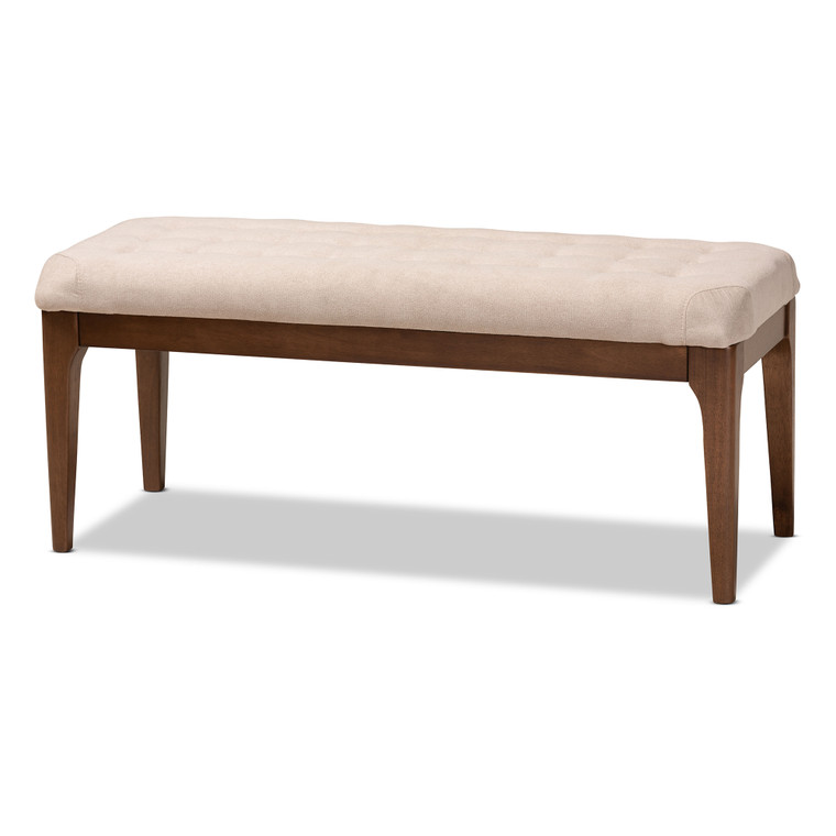 Shwal Tid-Century Todern Fabric Upholstered Dining Bench | Beige/Walnut Brown