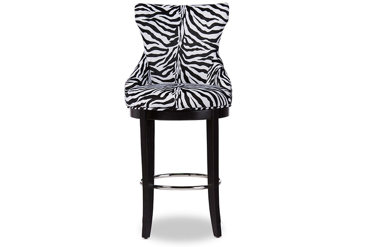 Ceapa Todern and Contemporary Zebra-print Patterned Fabric Upholstered Bar Stool with Metal Footrest | Beige/Zebra Print